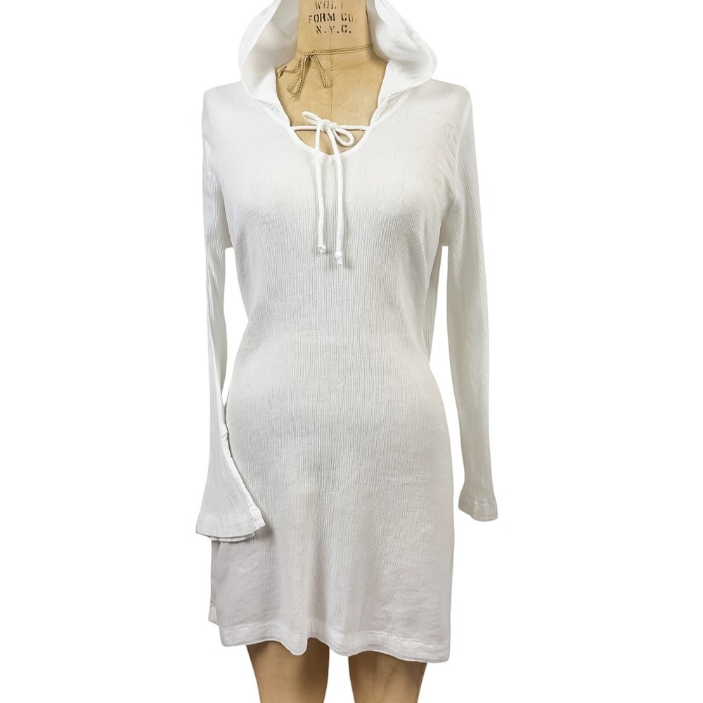 Y2K Ethereal Hooded Crinkle Gauze Mini Dress Coverup Fairy Beachy Vacation Sz M